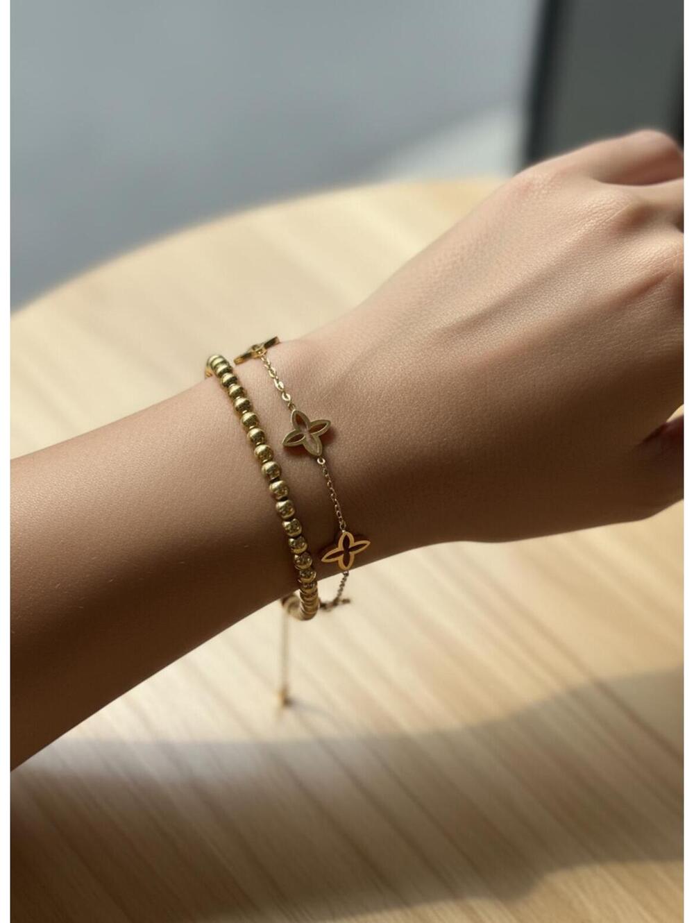 Elegant 18K Gold plated SS Beaded & Chain Bracelet Set